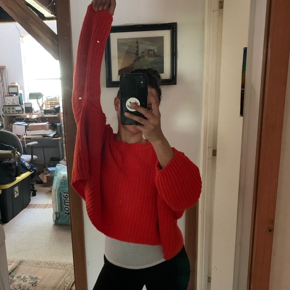 Anthropologie Moth orange red cropped knit sweater - Picture 9 of 9